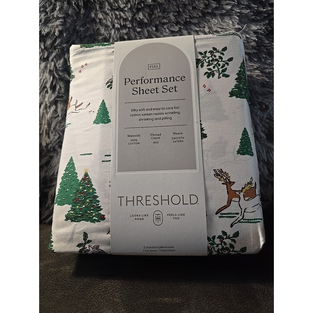 FULL  400 Thread Count Performance‎ Holiday Sheet Set Green Holly - Threshold